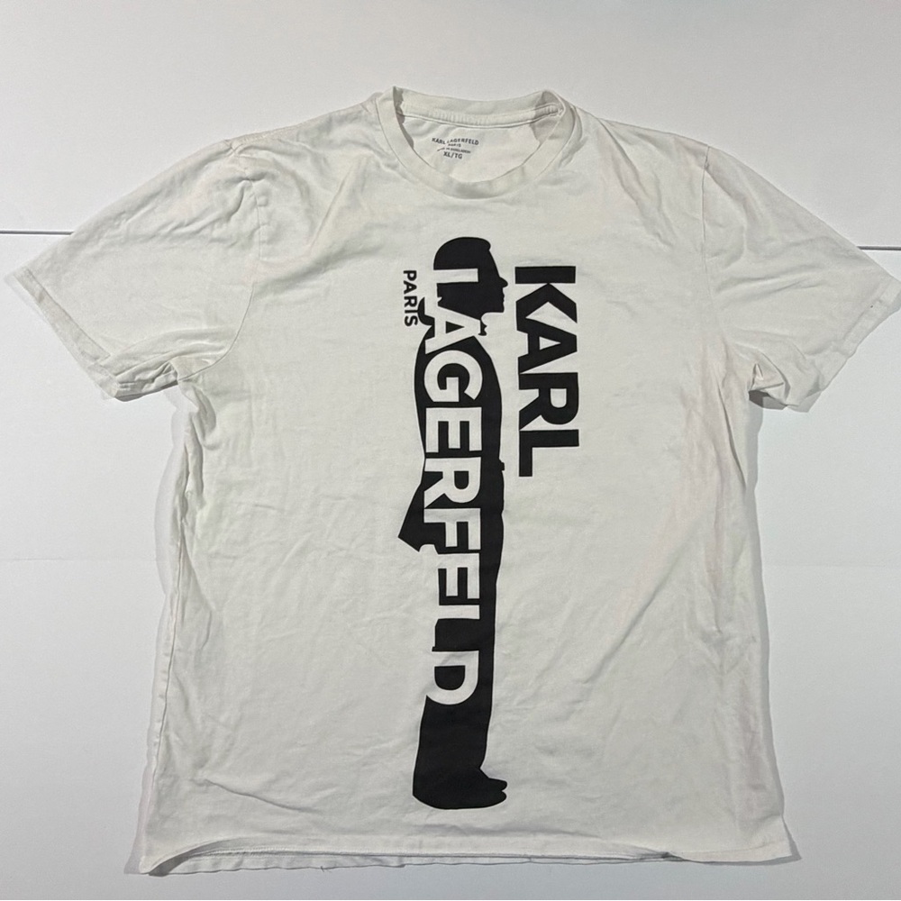 Karl Lagerfeld White T-Shirt with Black Vertical Logo
